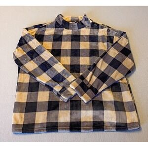 Emily Daniels Sz L Buffalo Plaid Checkerboard Minky Fleece Sweater Button Accent